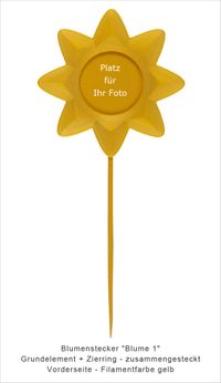 Blumenstecker gelb zum selbst gestalten - mit einem eigenen Foto